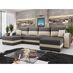 Bestmobilier Harvey - canapé panoramique en U - 7 places - convertible avec coffre - en tissu Harvey - canapé panoramique en U - 7 places - convertible avec coffre - en tissu - Gris / Beige