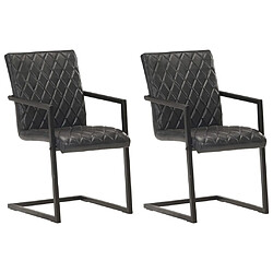 Decoshop26 Lot de 2 chaises de salle à manger cuisine cantilever cuir véritable noir CDS020369 