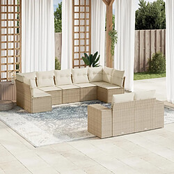 vidaXL Salon de jardin avec coussins 9 pcs beige résine tressée 