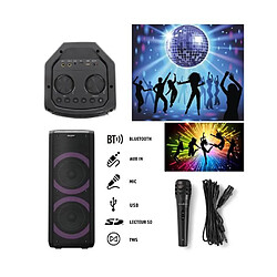 Power SONO ENCEINTE PORTABLE 200W SUR BATTERIE /SD/USB/BT/MP3 + TWS LEDS RGB et entrée MICRO pour la fête KARAOKE DISCO + Micro Dynamique