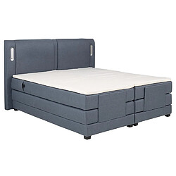 Avis Vente-Unique Ensemble complet boxspring tête de lit avec leds + sommiers relaxation électrique + matelas + surmatelas - 2 x 90 x 200 cm - Tissu - Bleu - ASTEMI de PALACIO