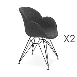 Mes Lot de 2 fauteuils design en tissu gris piétement métal noir- UMILA 