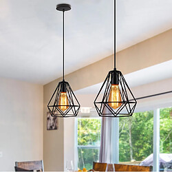 Stoex Lot de 2 Lustre suspension cage design diamnt en métal fer 20cm, luminaire abat jours retro industriel E27 Edison , Noir 