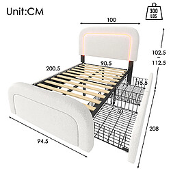 Acheter Sweiko Lit adulte 90x200 cm Lit avec 2 tiroirs USB Type C éclairage LED tête de lit réglable en hauteur Blanc