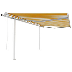 Maison Chic Store banne | Auvent rétractable de porte | Marquise Brise-soleil automatique avec poteaux 4x3m Jaune et blanc -GKD60058