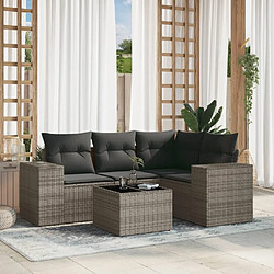 Maison Chic Salon de jardin 5 pcs avec coussins | Ensemble de Table et chaises | Mobilier d'Extérieur gris résine tressée -GKD76584