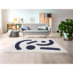 Vente-Unique Tapis shaggy à motifs abstraits- 160 x 230 cm - Crème et bleu nuit - DRAOFI