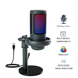 Cfsyls Microphone en métal à condensateur USB, enregistrement en streaming avec lumière RGB de bureau