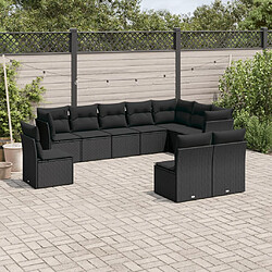 vidaXL Salon de jardin 10 pcs avec coussins noir résine tressée