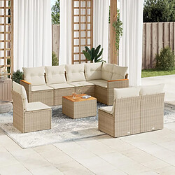 vidaXL Salon de jardin avec coussins 9 pcs beige résine tressée 