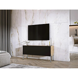 3XELIVING Meuble TV en couleur Chêne wotan / Blanc Brillant avec pieds droits en chrome, D: l : 100 cm, H : 52 cm, P : 32 cm