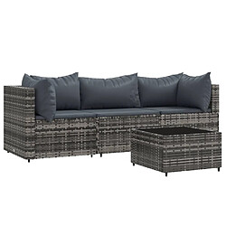 vidaXL Salon de jardin 4 pcs avec coussins Gris Résine tressée