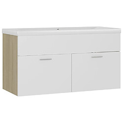 vidaXL Armoire d'évier et lavabo intégré Blanc et chêne sonoma