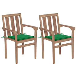 vidaXL Chaises de jardin lot de 2 et coussins vert Bois de teck massif 