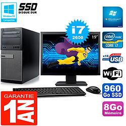 PC Tour DELL 7010 Ecran 19" Core I7-2600 RAM 8Go Disque 960 Go SSD Wifi W7 · Occasion 