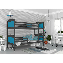 Kids Literie Lit Superposé Mati 90x190 Gris - bleu Livré avec sommiers