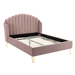 Acheter Vente-Unique Lit 140 x 190 cm avec tête de lit ondulée - Velours - Vieux rose + Matelas - SAGALI