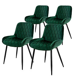 ML-Design Set 4 chaises de salle à manger rembourrées assise dossier vert foncé velours 