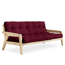 Inside 75 Canapé convertible futon GRAB pin naturel coloris bordeaux couchage 130 cm.