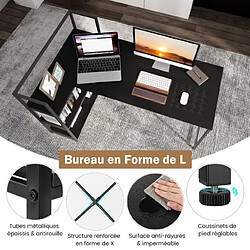 Helloshop26 Bureau d'angle réversible avec étagère rangement table ordinateur en forme l avec bibliothèque 148 x 100 x 90 cm noir 20_0005651