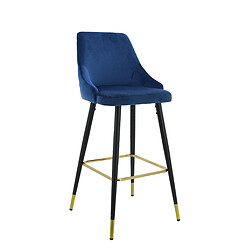 Vivenla Lot de 2 Tabourets de bar design capitonné à l'arrière revêtement en velours bleu avec piètement en acier noir et doré collection HUNTER L. 50 x P. 50 x H. 110 cm