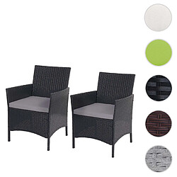 Mendler 2x fauteuil de jardin Halden en polyrotin ~ anthracite, coussin couleur crème 