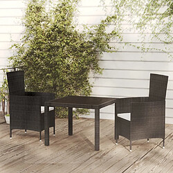 Maison Chic Ensemble à manger d'extérieur 3 pcs avec coussins,Salon de jardin,Mobilier de jardin Résine tressée Noir -GKD687272