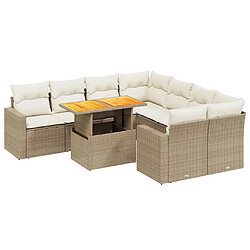 vidaXL Salon de jardin avec coussins 9 pcs beige résine tressée