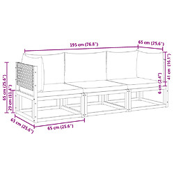 Acheter vidaXL Salon de jardin avec coussins 3 pcs bois massif d'acacia