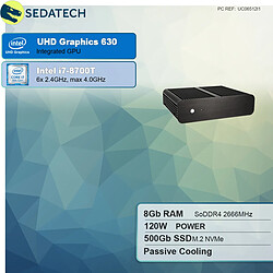 Sedatech Mini-PC Evo passif • Intel i7-8700T • 8Go RAM • 500Go SSD M.2 • sans OS