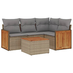 vidaXL Salon de jardin avec coussins 5 pcs beige résine tressée