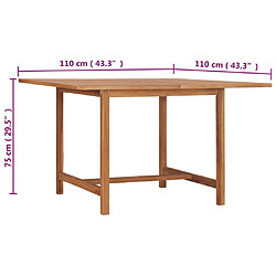 vidaXL Table à dîner de jardin 110x110x75 cm Bois massif de teck pas cher