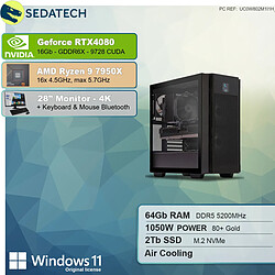 Sedatech Pack Workstation Pro • AMD Ryzen 9 7950X • RTX4080 • 64Go DDR5 • 2To SSD M.2 • Windows 11 • Moniteur 28"