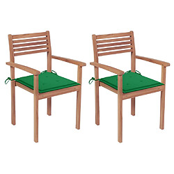 vidaXL Chaises de jardin lot de 2 et coussins vert Bois de teck massif 