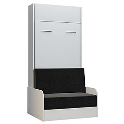 Inside 75 Armoire lit escamotable DYNAMO SOFA canapé accoudoirs blanc tissu anthracite 90*200 cm