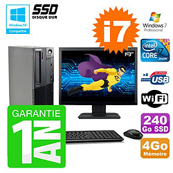 PC Lenovo M91p SFF Intel I7-2600 4Go Disque 240Go SSD Graveur Wifi W7 Ecran 19" · Occasion 