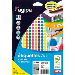 Pastille adhésive 8 mm Agipa 11995 couleurs assorties - pochette de 1764