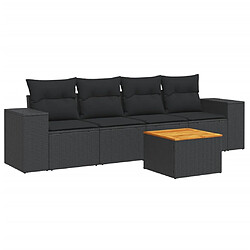 vidaXL Salon de jardin 5 pcs avec coussins noir résine tressée