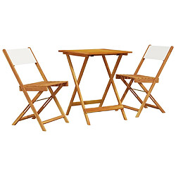 vidaXL Ensemble de bistro 3 pcs blanc crème tissu et bois massif