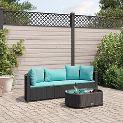 vidaXL Salon de jardin 4 pcs avec coussins noir résine tressée 