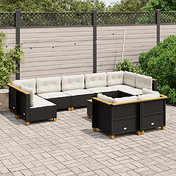 vidaXL Salon de jardin 10 pcs avec coussins noir résine tressée 