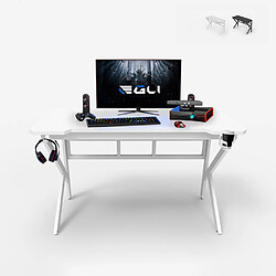 EGLI Bureau de jeu ergonomique en carbone 120x60cm avec porte-gobelet | Couleur: Blanc 