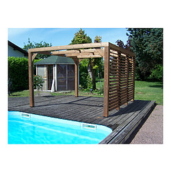 Pergola thermauvent en bois thermo chauffé avec vantelles mobiles sur mur 10.67 m² - tho3531v - HABRITA 