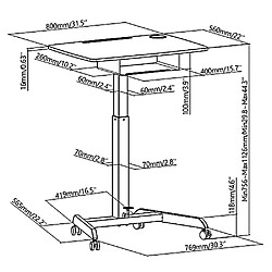 Avis Maclean Table d'ordinateur portable avec roulettes et un tiroir Bureau assis-debout Réglable en hauteur jusqu'à 113cm max. 8kg Noir