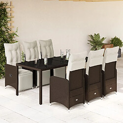 vidaXL Ensemble de bistro de jardin 7 pcs coussins marron poly rotin