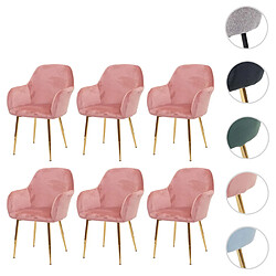 Mendler Lot de 6 chaises de salle à manger HWC-F18, chaise de cuisine, design rétro ~ velours vieux rose, pieds dorés