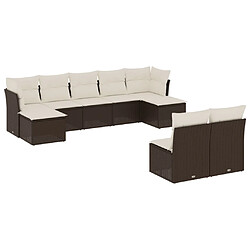 vidaXL Salon de jardin avec coussins 9 pcs marron résine tressée