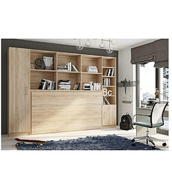 Avis Inside 75 Composition armoire lit horizontale STRADA-V2 mélaminé chêne Couchage 90*200 avec surmeuble et 2 colonnes rangements