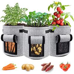 BESTA Sacs de culture de pommes de terre Lot de 3 pots en tissu épais Sacs de culture de légumes de jardin avec poignées et fenêtre Velcro Gris 