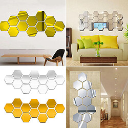 Avis 60Pcs 3D Hexagone Acrylique Miroir Stickers Muraux DIY Décoration Murale Or 40x23cm